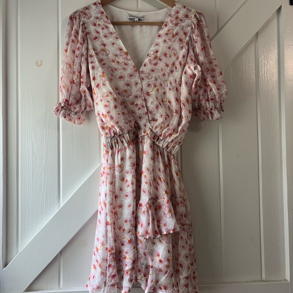 Karina Grimaldi Floral Silk V-Neck mini Dress Size Medium - Picture 3 of 10